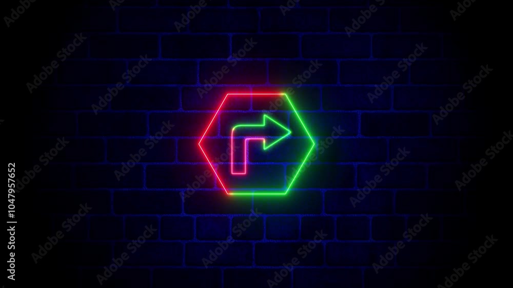 Animated Multicolor right arrow on brick wall. Moving arrow animation glowing icon. Animated Multicolor right arrow on brick wall. Moving arrow animation glowing icon.