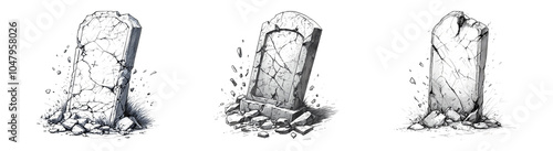 Crumbling Tombstones on Transparent Background