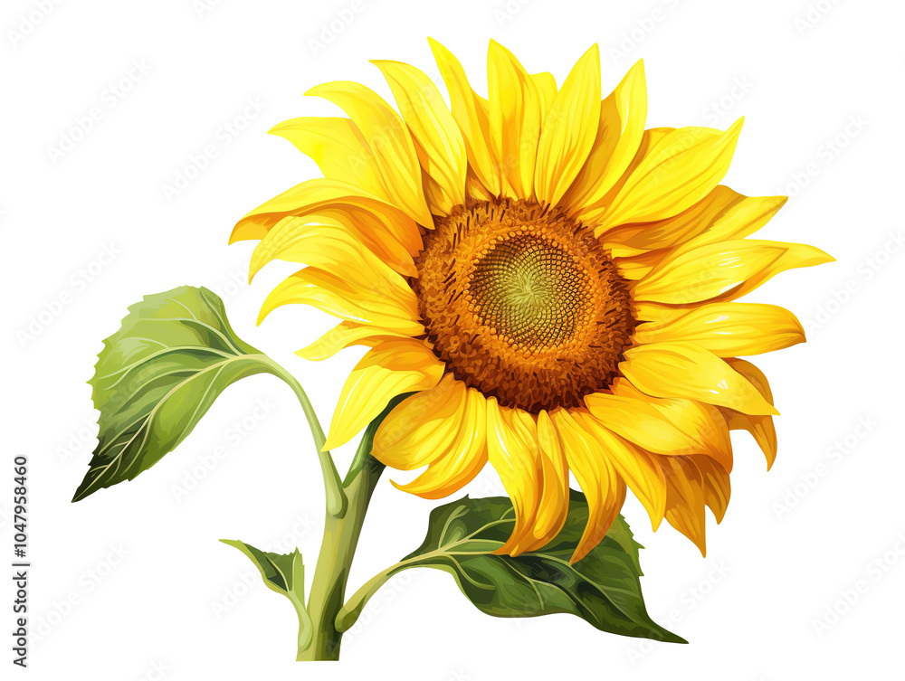 Naklejka premium Bright Yellow Sunflower Bloom Isolated on White Summer and Agriculture Concept