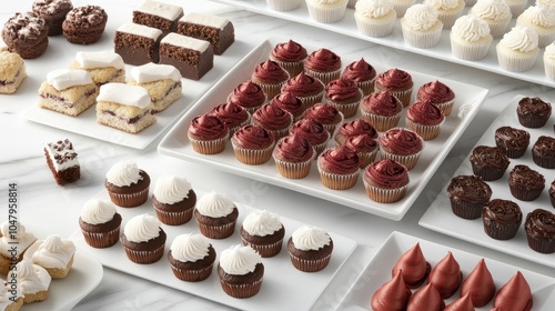 Assorted Cupcakes and Desserts on White Plates photo