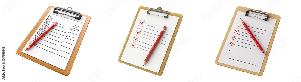 Red Pen on Clipboard with Checklist on Transparent Background Red Pen on Clipboard with Checklist on Transparent Background