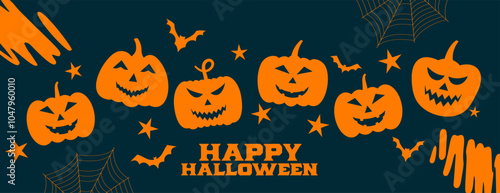 flat style happy halloween background with scary elements