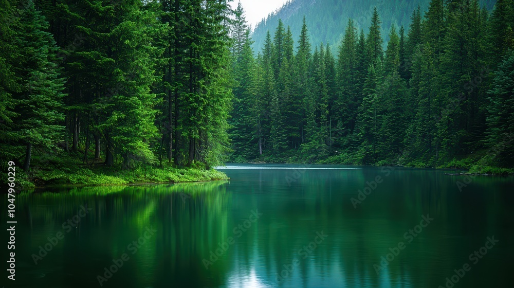 Tranquil forest lake surrounded by lush greenery Tranquil forest lake surrounded by lush greenery