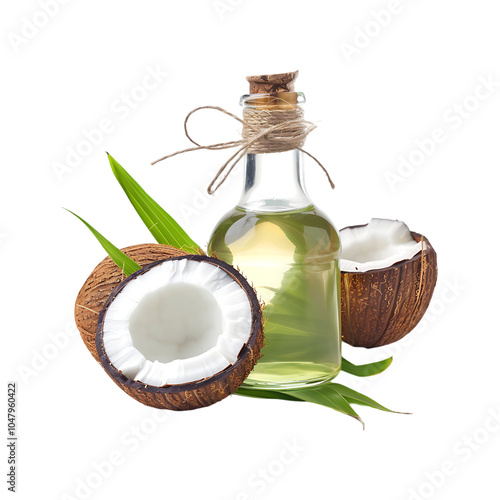 Coconut oil bottle with coconut isolated on a transparent background by AI generative