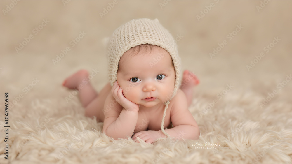 Adorable Baby with Curious Expression in Knit Hat Adorable Baby with Curious Expression in Knit Hat