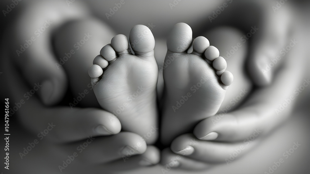 Infant Feet in Gentle Hands, a Symbol of Care Infant Feet in Gentle Hands, a Symbol of Care