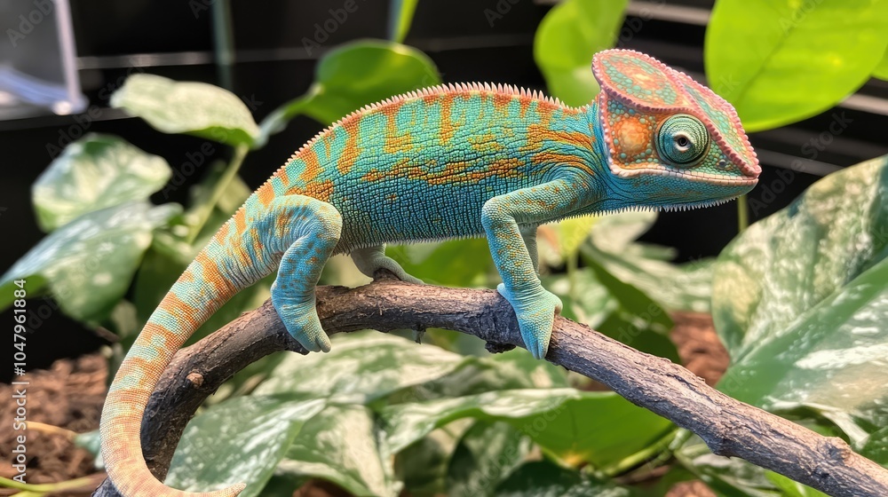 Fototapeta premium Vibrant Close-Up of a Chameleon on a Branch