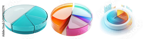 Colorful Transparent Pie Charts on a White Background