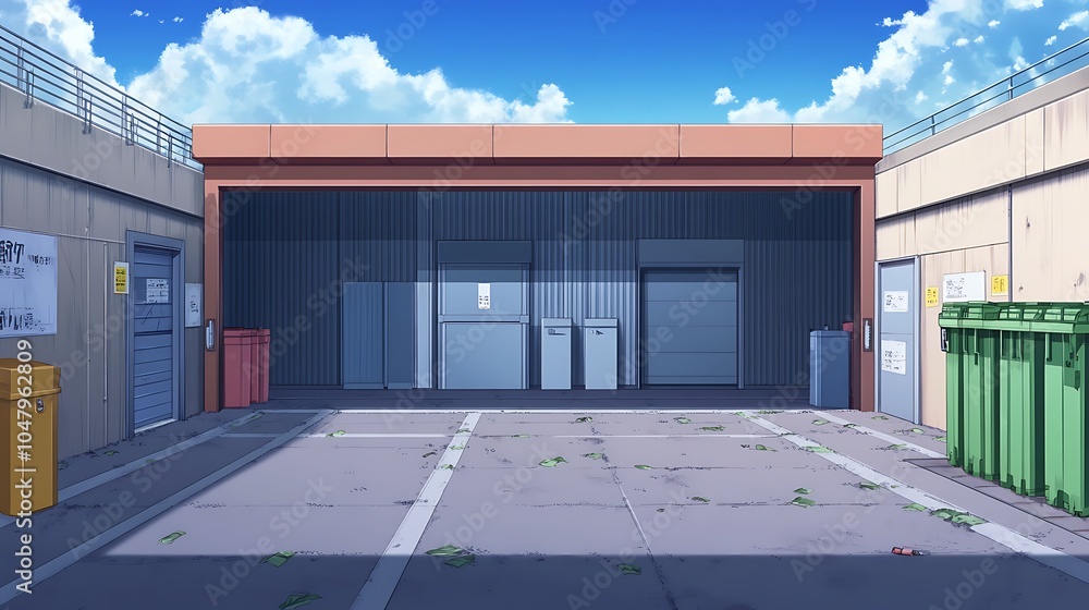 Obraz premium Back Alley Entrance to City Building with Blue Sky.