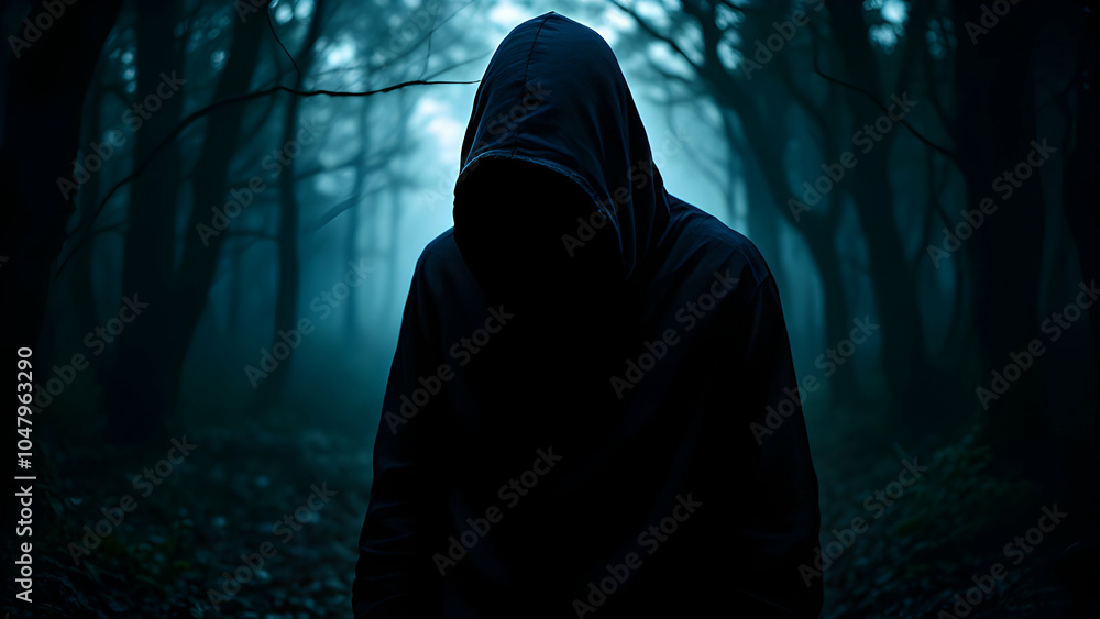 Mysterious Figure in Dark Forest Atmosphere Mysterious Figure in Dark Forest Atmosphere