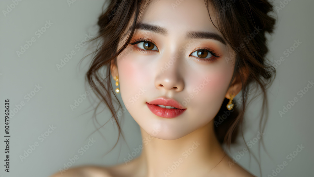 Elegant Portrait of a Beautiful Woman with Natural Makeup Elegant Portrait of a Beautiful Woman with Natural Makeup