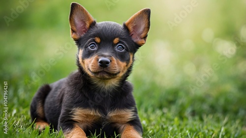 An Adorable Australian Kelpie Puppy Sits in the Grass