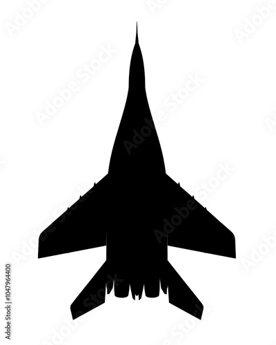 Vector illustration of silhouette fighter jet, war plane. Silhouette of the multirole aircraft isolated on white background