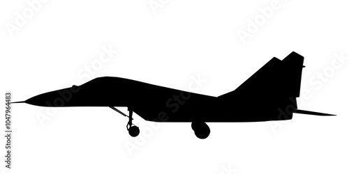 Vector illustration of silhouette fighter jet, war plane. Silhouette of the multirole aircraft isolated on white background