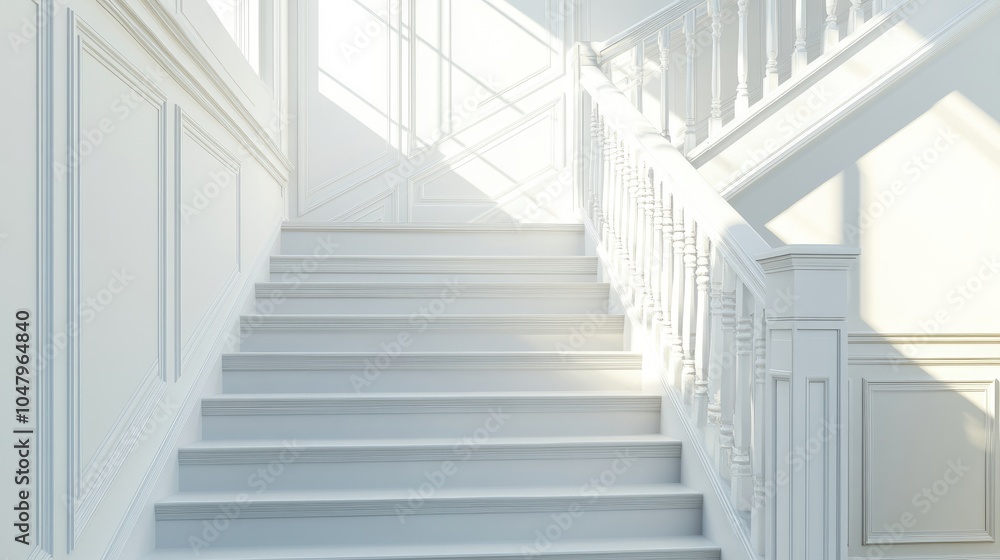 Pristine White Staircase with Clean Lines Pristine White Staircase with Clean Lines