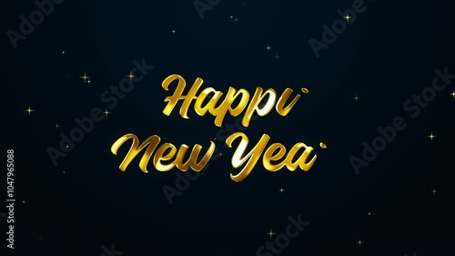 Happy New Year Gold Text with Starry on Dark Blue Background