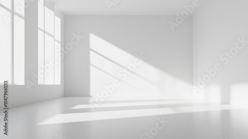 Minimalist White Room with Soft Light and Shadows