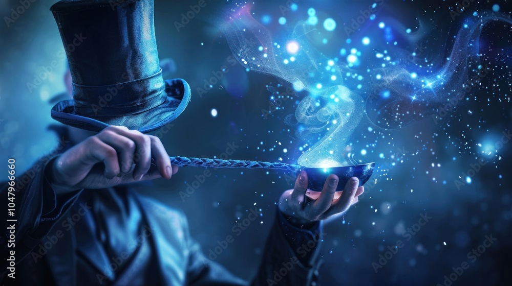 A Magician Performing a Magic Trick with a Blue Light Effect A Magician Performing a Magic Trick with a Blue Light Effect