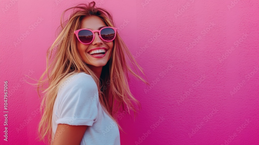Joyful Woman Against Pink Wall Joyful Woman Against Pink Wall