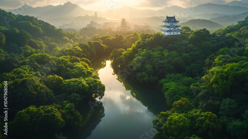 Wallpaper Mural A lush green forest with a river running through it Torontodigital.ca