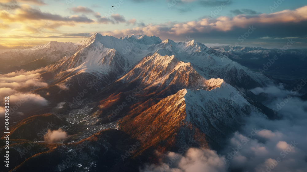 Obraz premium The sky is filled with clouds and the mountains are covered in snow