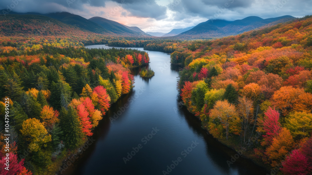 A river with a forest on either side A river with a forest on either side