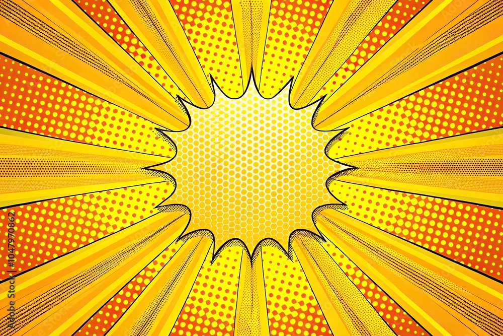 Fototapeta premium Symmetrical yellow sky with vintage comic book pattern pop art background