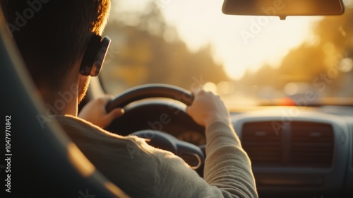 Man Driving Car Sunset