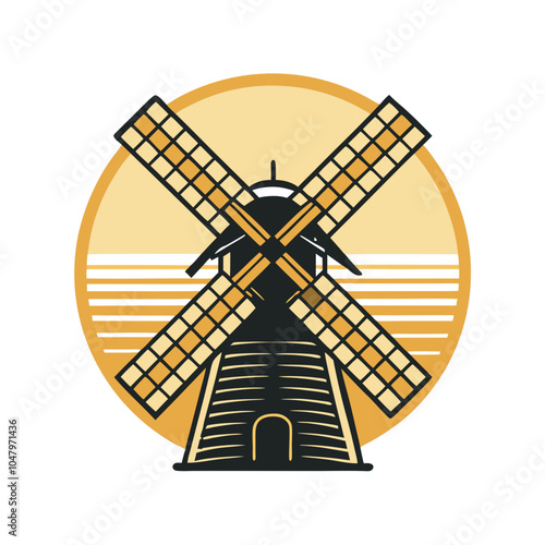 Vintage Windmill Retro Vintage Illustration T-shirt Design Art.