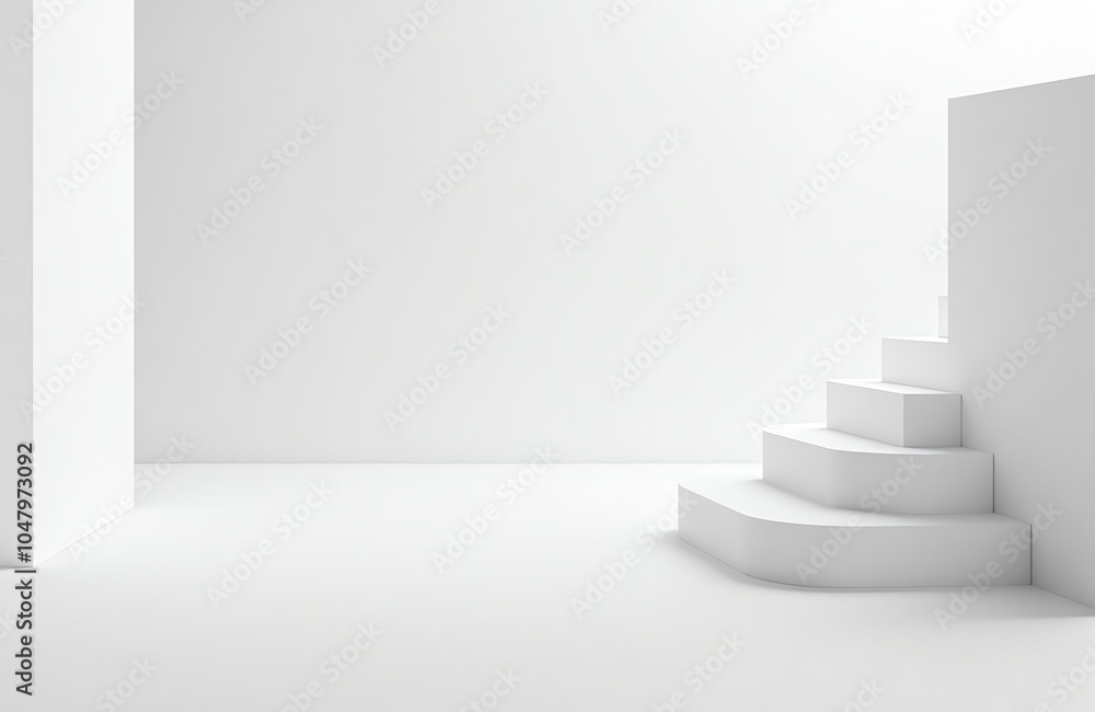 White stairs abstract composition, minimalist architecture with copy space White stairs abstract composition, minimalist architecture with copy space