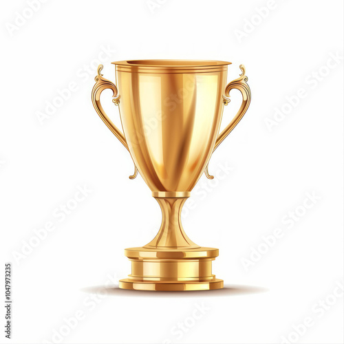 A golden trophy cup on a white background with a clipping path for design elements, showcasing it isolated on a clean background.