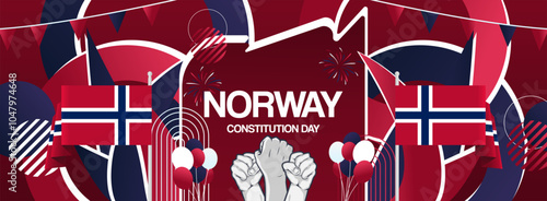 Norway constitution day festive banner. Creative background for holiday celebration, greeting card, billboard, and sport event backdrops. May 17th. Happy Norway national Day