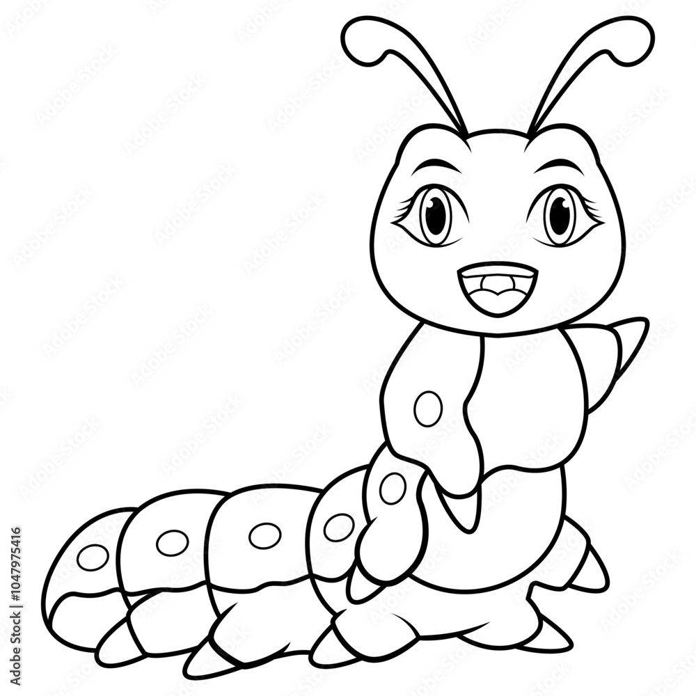 Cartoon happy caterpillar line art Cartoon happy caterpillar line art