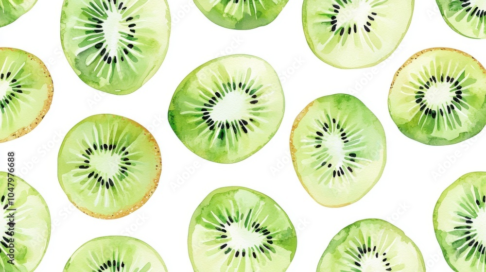 Fototapeta premium Vibrant kiwi slices displayed against a clean white background, ideal for fresh and healthy food concepts.