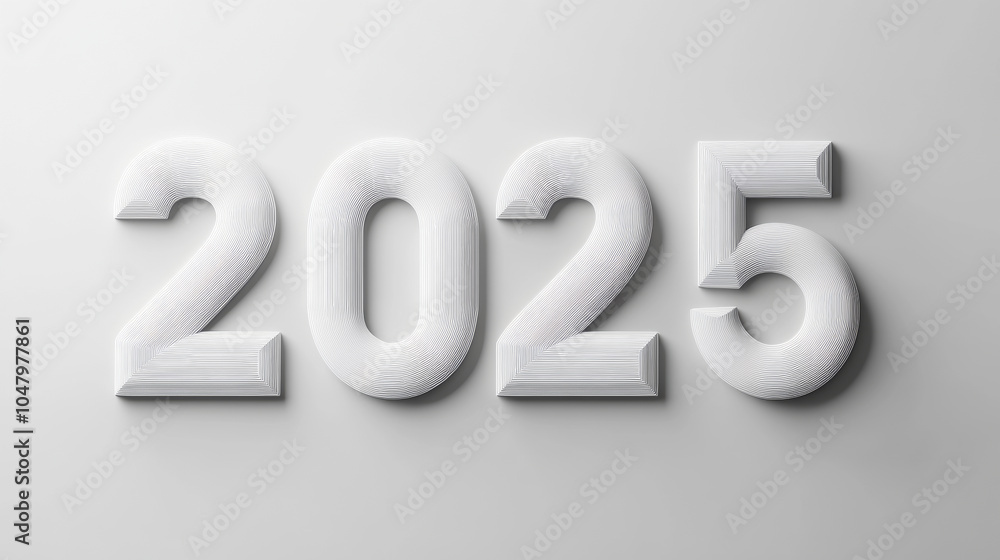 Happy new year 2025 number white plaster sculpture reliefs wallpaper, 3D modern fashion glossy fashion white background banner template Happy new year 2025 number white plaster sculpture reliefs wallpaper, 3D modern fashion glossy fashion white background banner template
