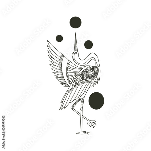 Heron stands ball on black