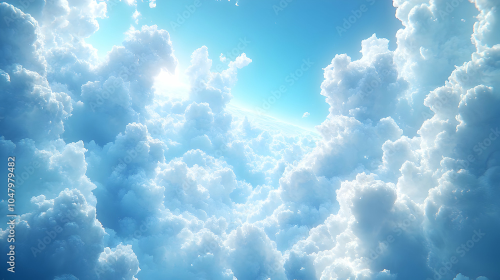 White Fluffy Clouds in Blue Sky - 3D Illustration White Fluffy Clouds in Blue Sky - 3D Illustration