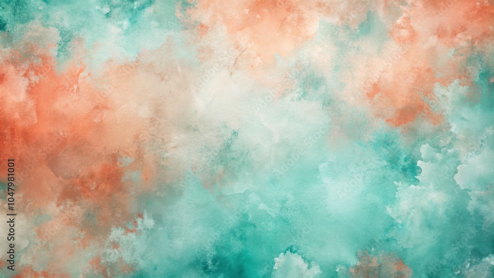 Fototapeta premium Abstract watercolor background in teal and coral