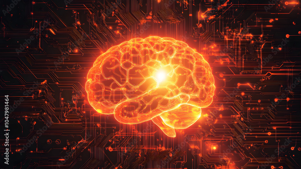 Obraz premium Glowing Digital Brain with Electric Circuits