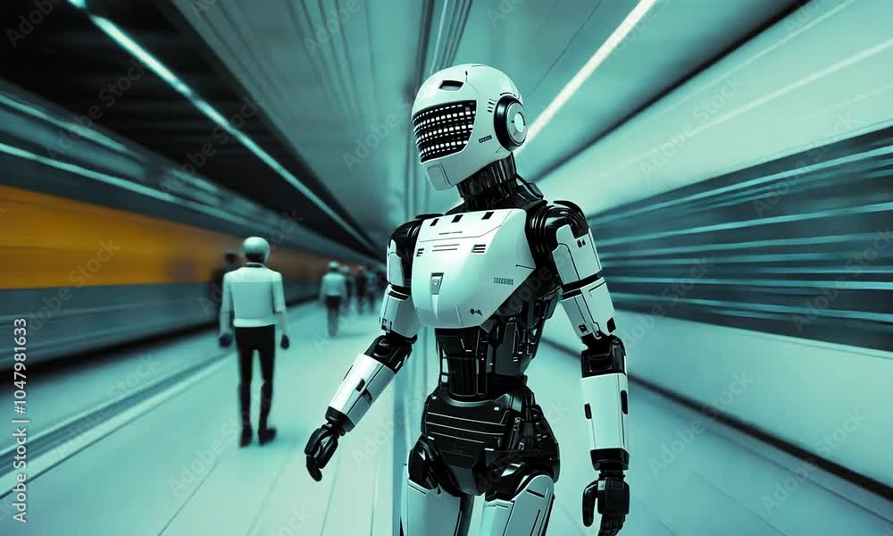 Robot in a futuristic subway Robot in a futuristic subway