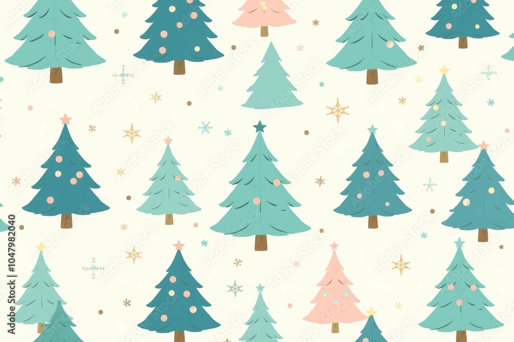 Pastel Christmas tree pattern with snowflakes and stars.generative AI
Pastel Christmas tree pattern with snowflakes and stars.generative AI
