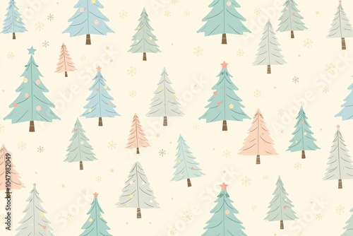 Pastel Christmas tree pattern with snowflakes and stars.generative AI 