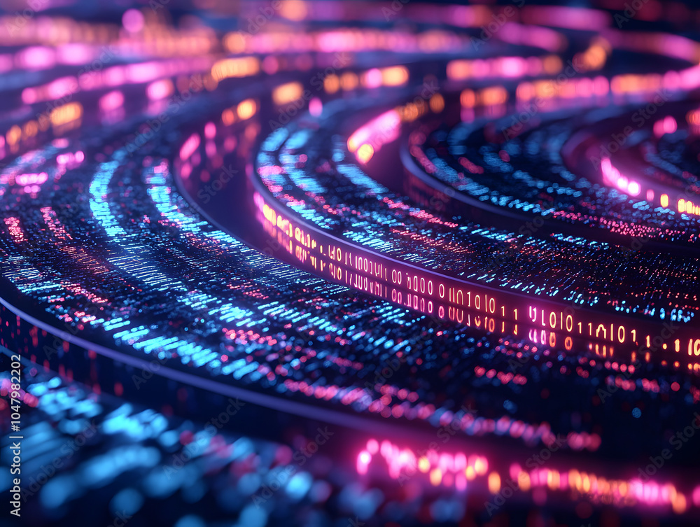 Glowing Neon Spirals in a Network Design Glowing Neon Spirals in a Network Design