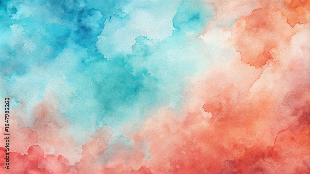 Fototapeta premium Vibrant watercolor background in teal and coral hues