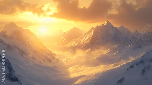 Serene Sunset Over Snow-Capped Mountains