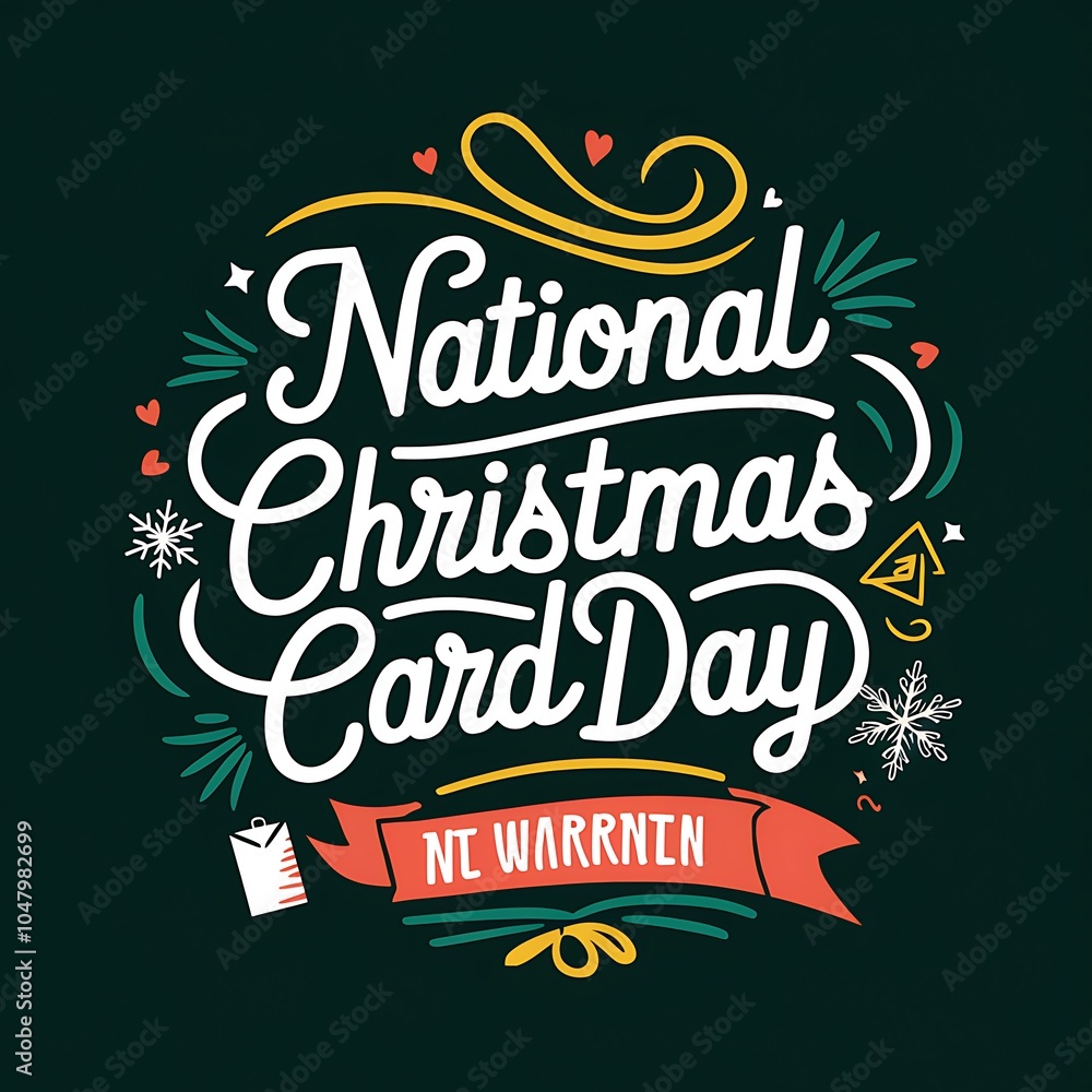 National Christmas Card Day Design with Red Ribbon and Decorations National Christmas Card Day Design with Red Ribbon and Decorations