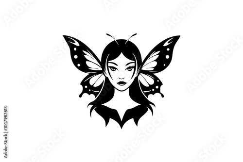 A girl and butterflies flying from hair | isolated vector silhouette illustration on white background