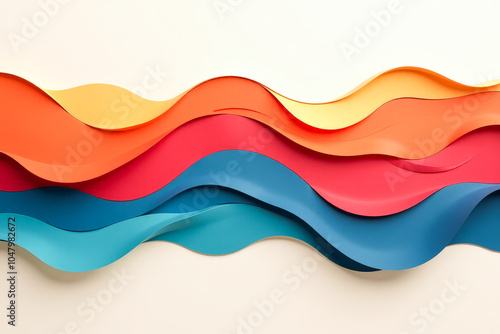 multicolored waves of paper on a white background