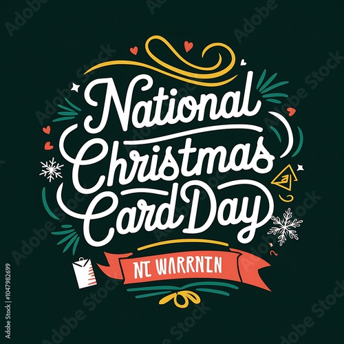 National Christmas Card Day Design with Red Ribbon and Decorations photo