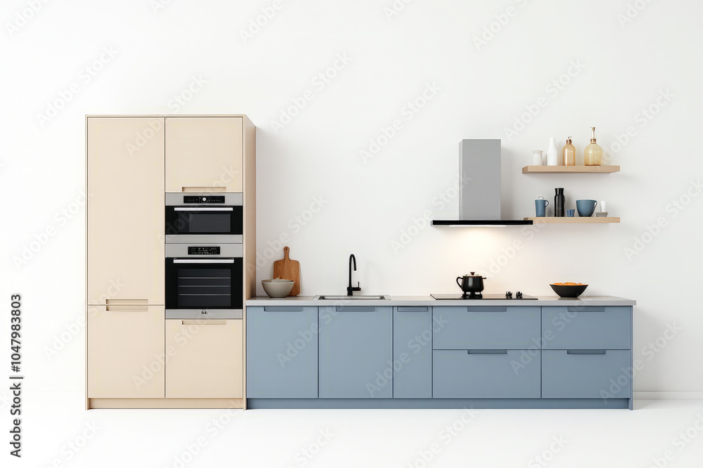 light grey kitchen set on a white background isolated